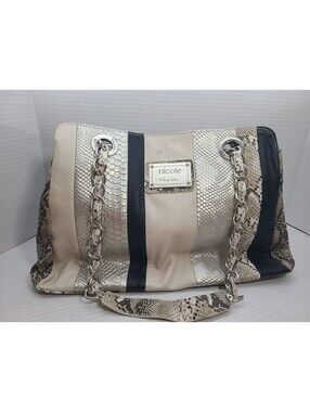 Nicole By Nicole Miller Snakeskin Colorblock Patchwork Shoulder Bag